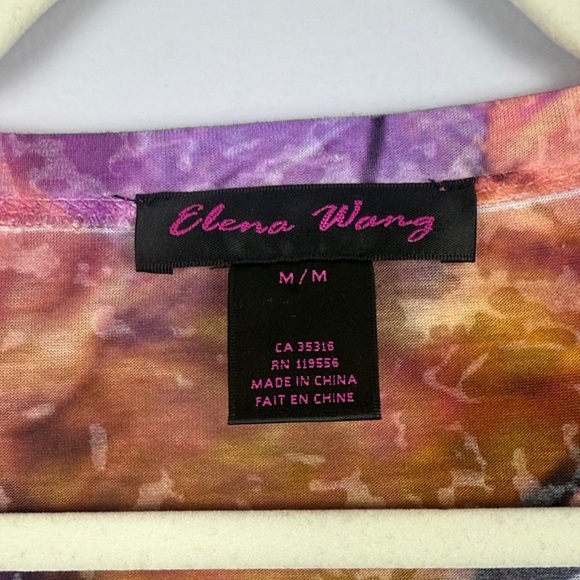 Elena Wang Vibrant Tie Dye Butterfly Print Semi Sheer Short Sleeve Tee Size M - Picture 3 of 9